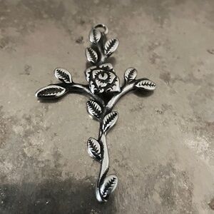 Stainless Steel Rose of Sharon Floral Cross Pendant with Stainless Chain.